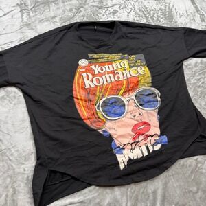 Vintage XXL Womens Oversized Black Young‎ Romance Comic Print T Shirt Tee Top